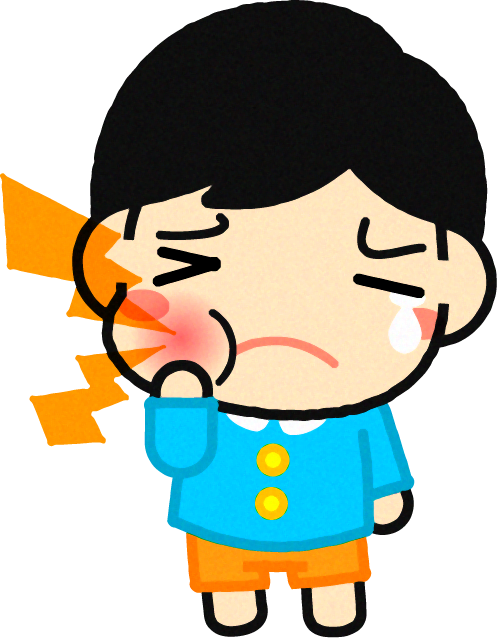 虫歯で頬が腫れてしまった幼稚園児イラスト/男の子
