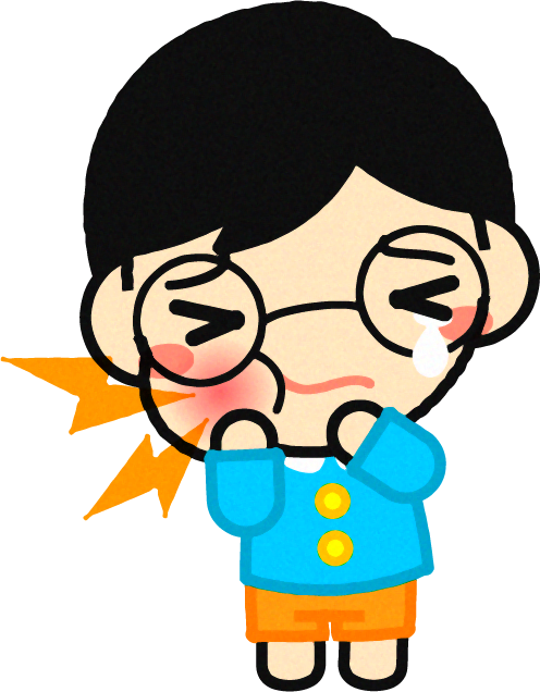 虫歯が痛くて泣いている幼稚園児イラスト/男の子