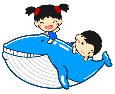 シロナガスクジラに乗る子供たちのイラスト