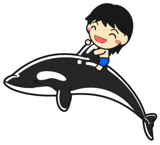シャチに乗る男の子イラスト