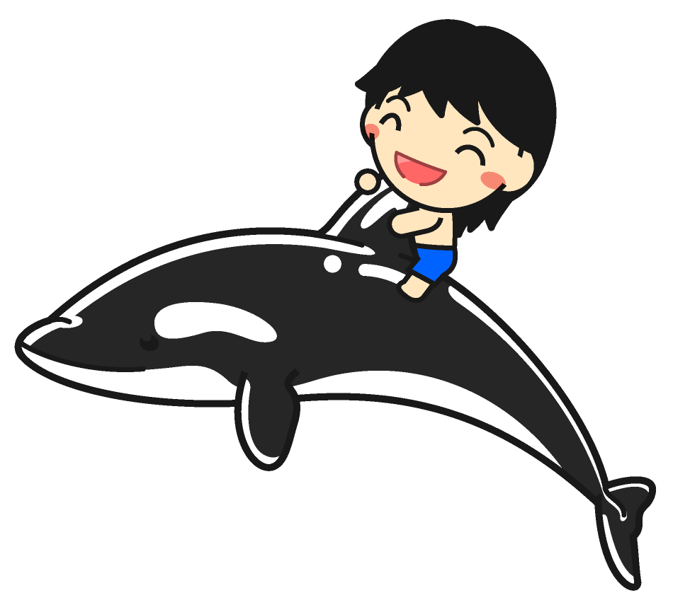 シャチに乗る男の子イラスト